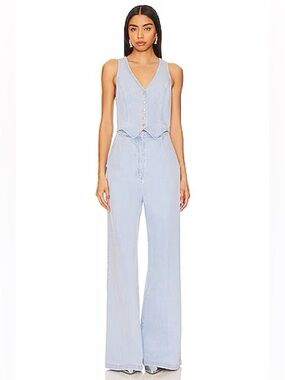 Amanda Uprichard Ethan Jumpsuit iceberg denim 70s bell bottoms blue Revolve XS